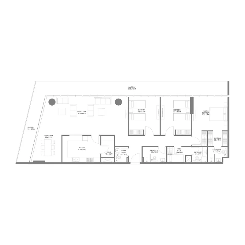 The Gate 5 3 bed floor plan, 2,408 sqft