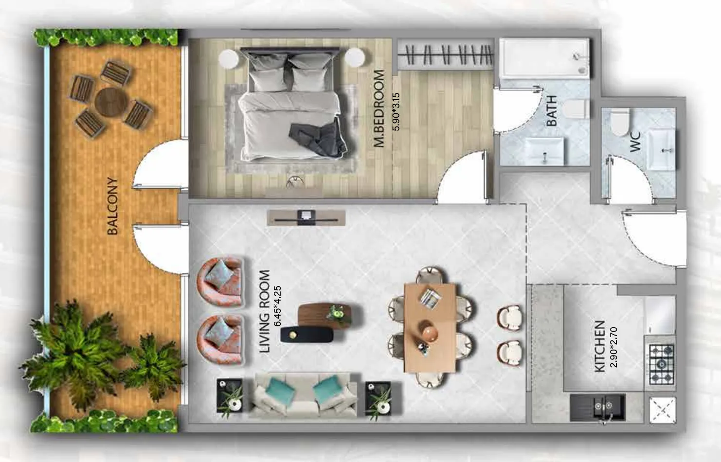 311 Boulevard 1 bed floor plan, 923 sqft