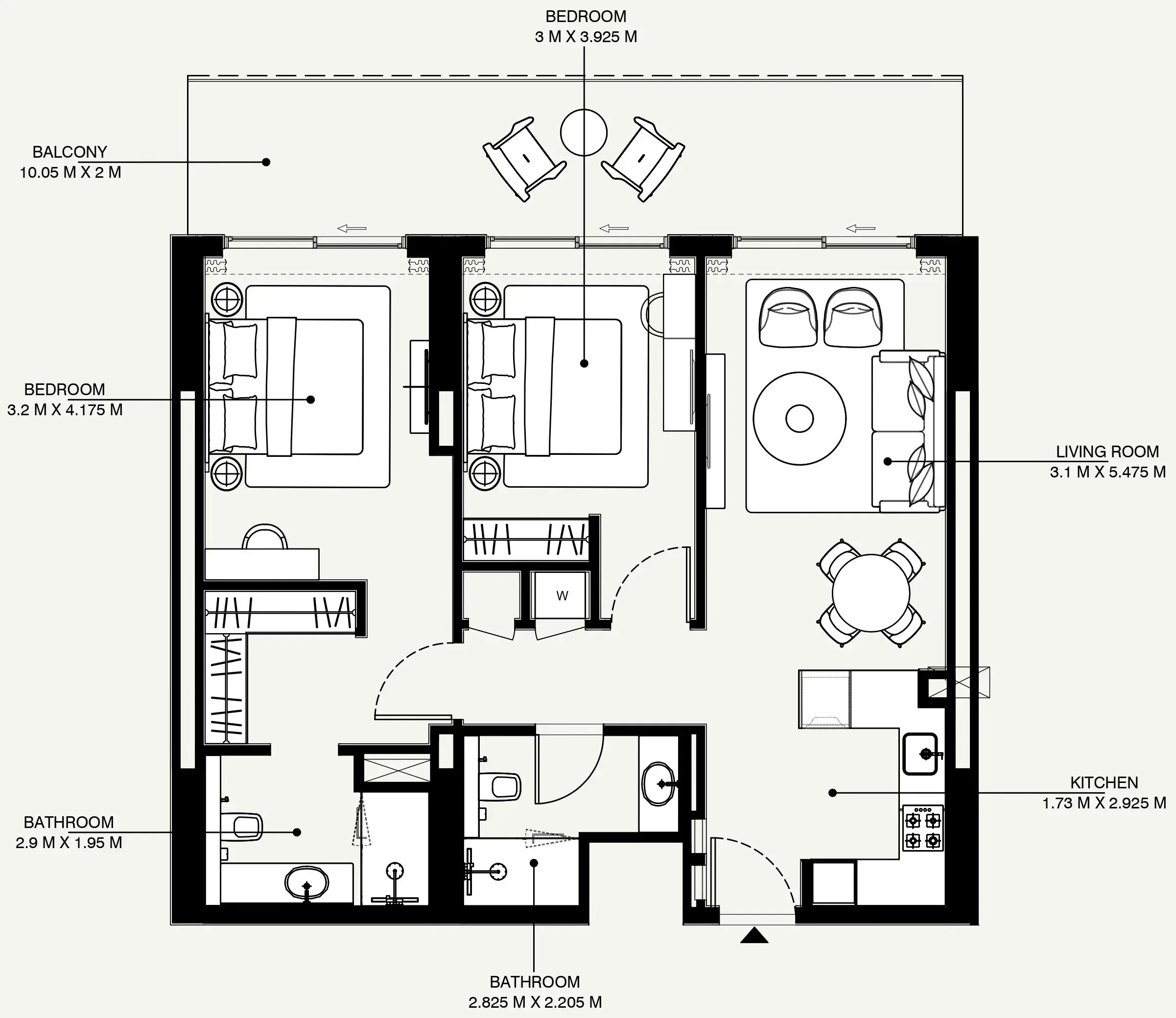 Azizi Venice 2 bed floor plan, 1,148 sqft