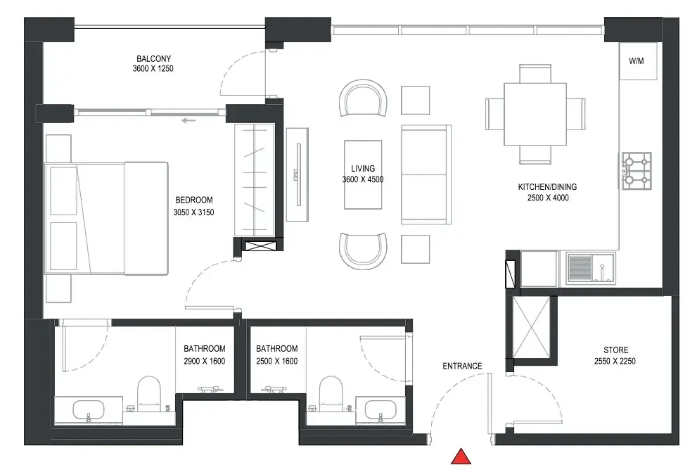 Sobha One 1 bed floor plan, 726 sqft