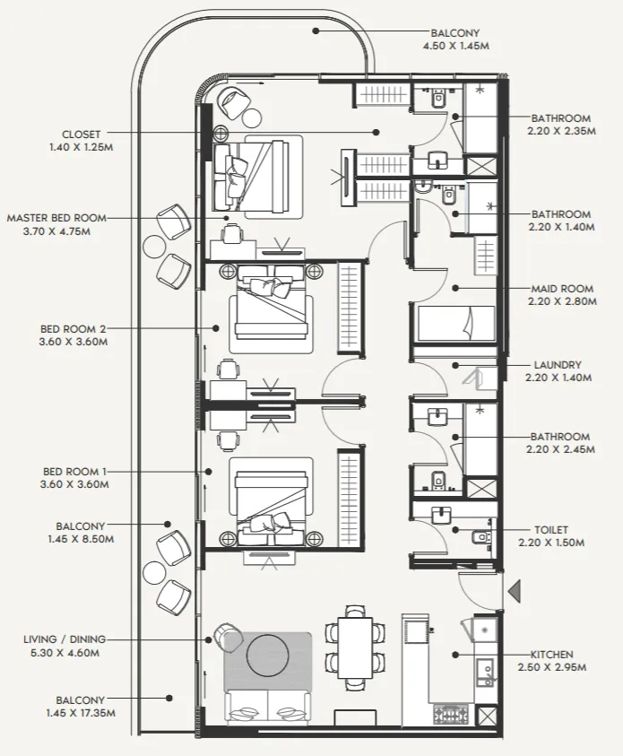 Azizi Amir 3 bed floor plan, 1,846 sqft