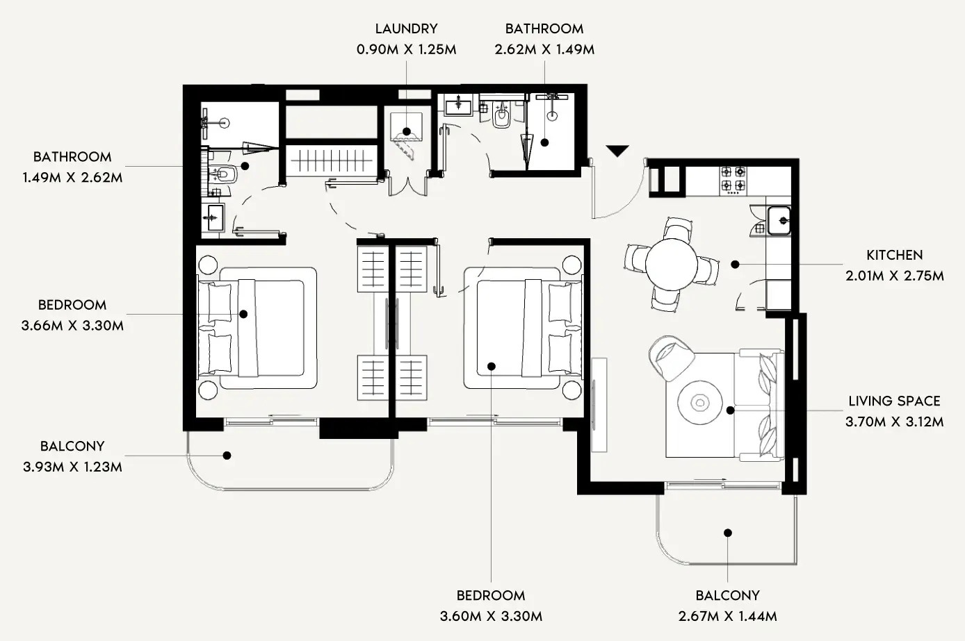 Azizi Leily 2 bed floor plan, 849 sqft