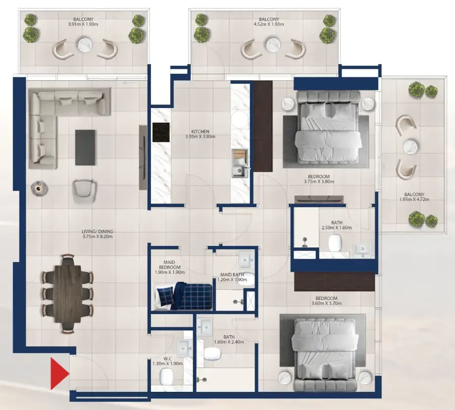Al Vista 2 bed floor plan, 1,416 sqft