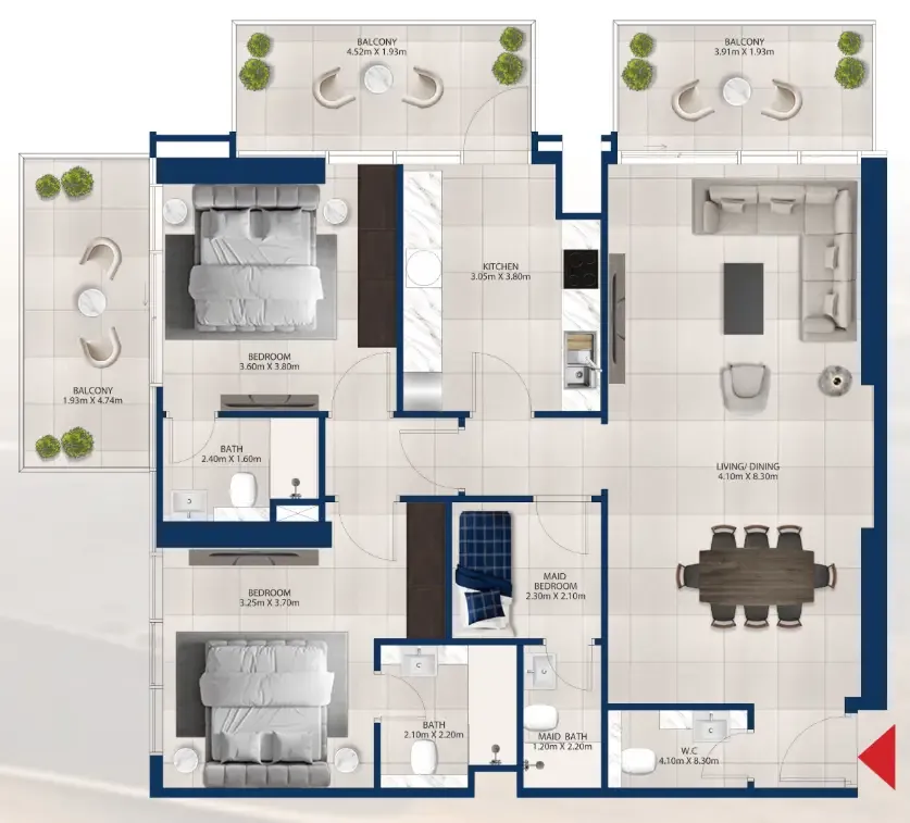 Al Vista 2 bed floor plan, 1,446 sqft