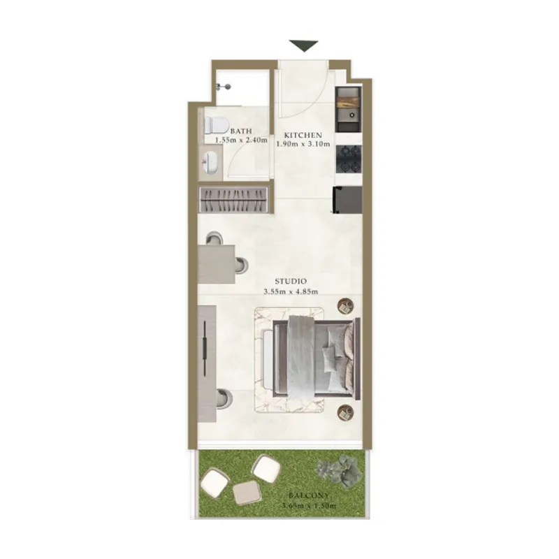 Ryze Residences by AUM Development Studio floor plan, 386 sqft