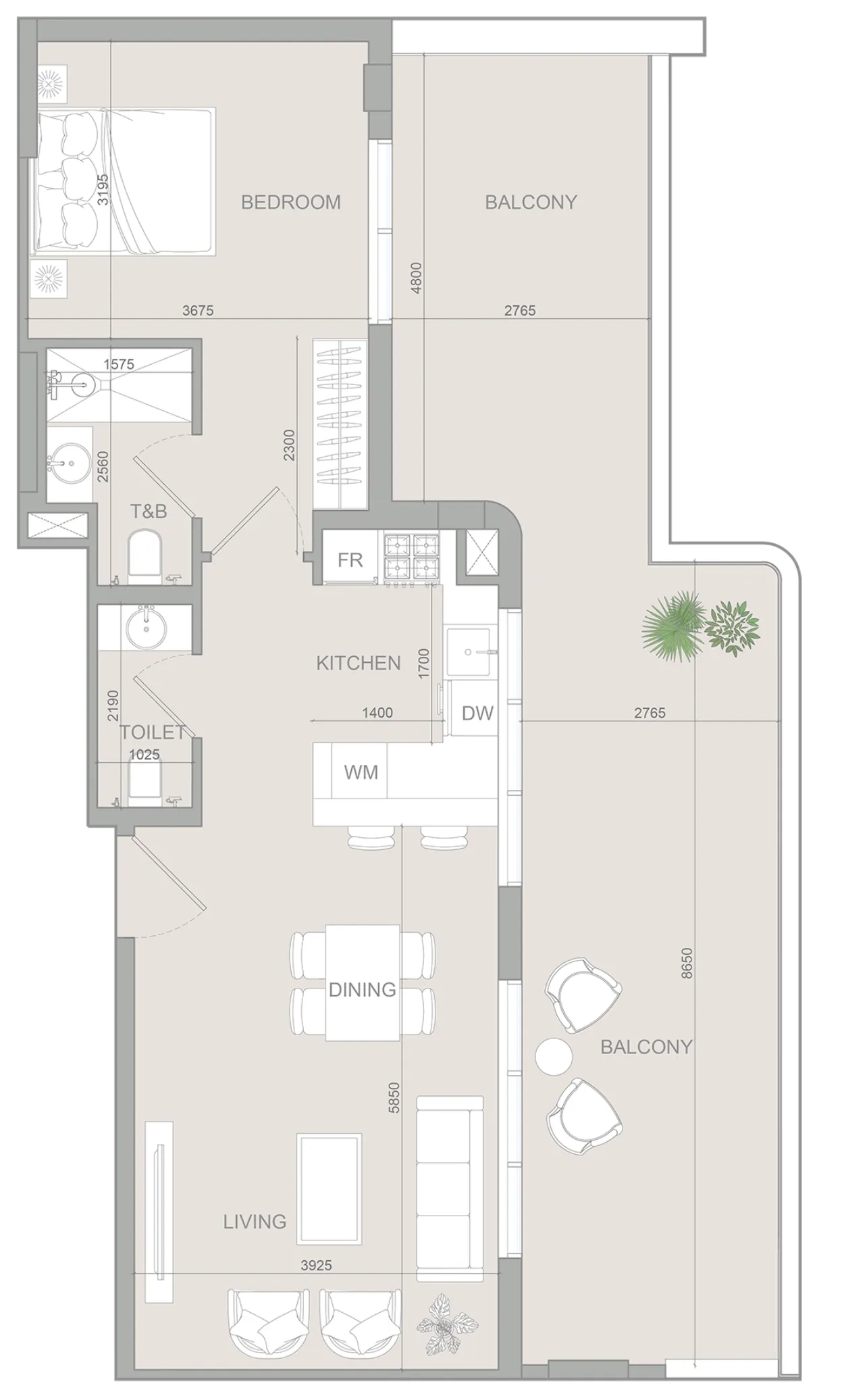 S1LV1ANA Park 1 bed floor plan, 1,078 sqft