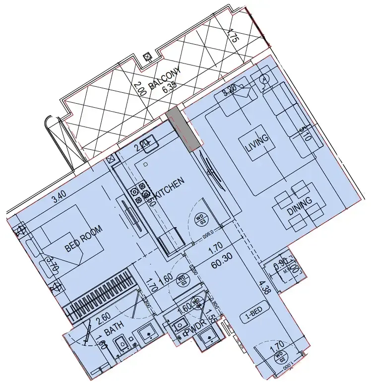 Binghatti Wraith 1 bed floor plan, 776 sqft