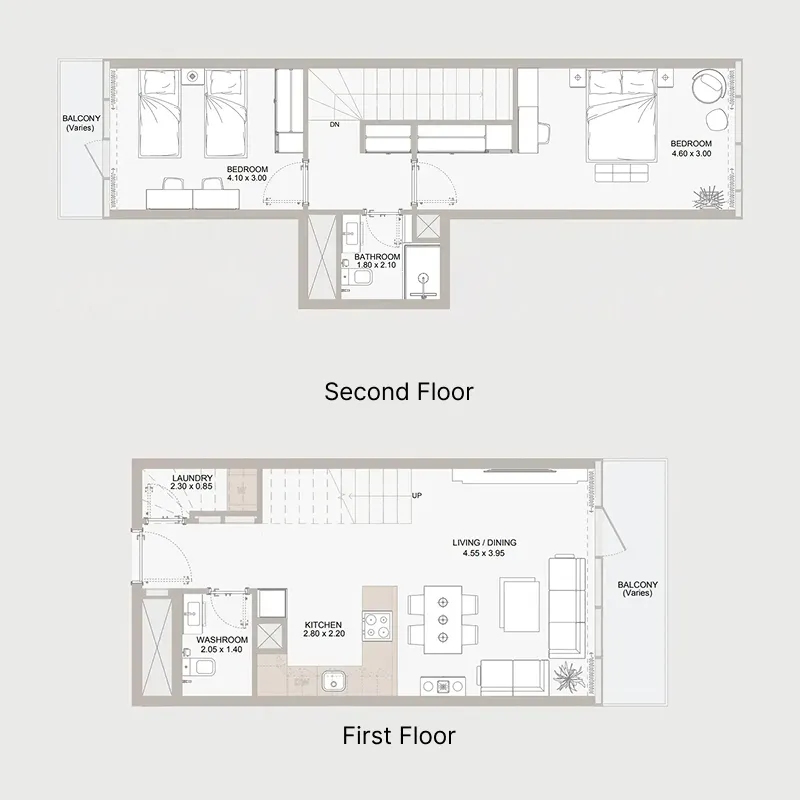 Perla 1 at the Bay 2 bed floor plan, 1,008 – 1,009 sqft
