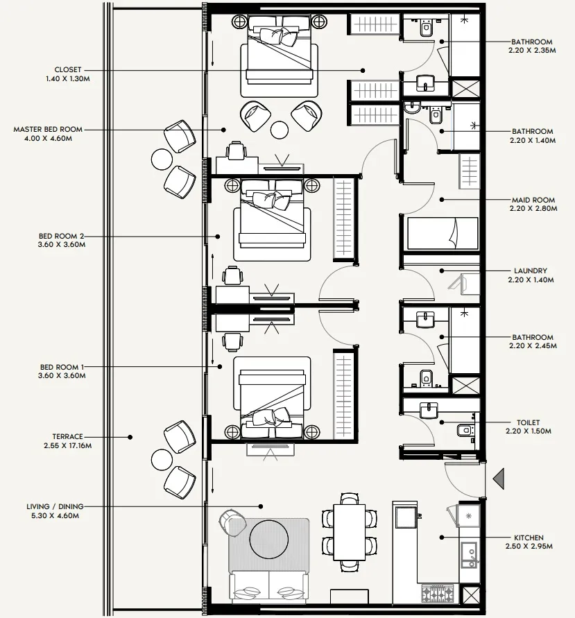 Azizi Amir 3 bed floor plan, 1,964 sqft