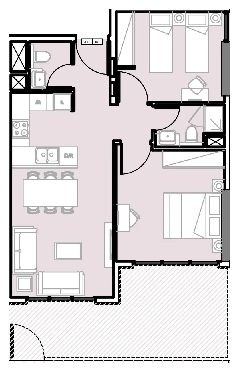 Verdana III 2 bed floor plan, 877 sqft