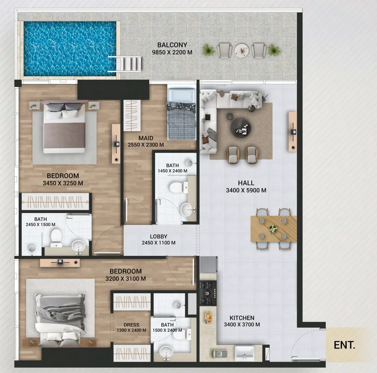 Empire Lake Views 2 bed floor plan, 1,320 sqft