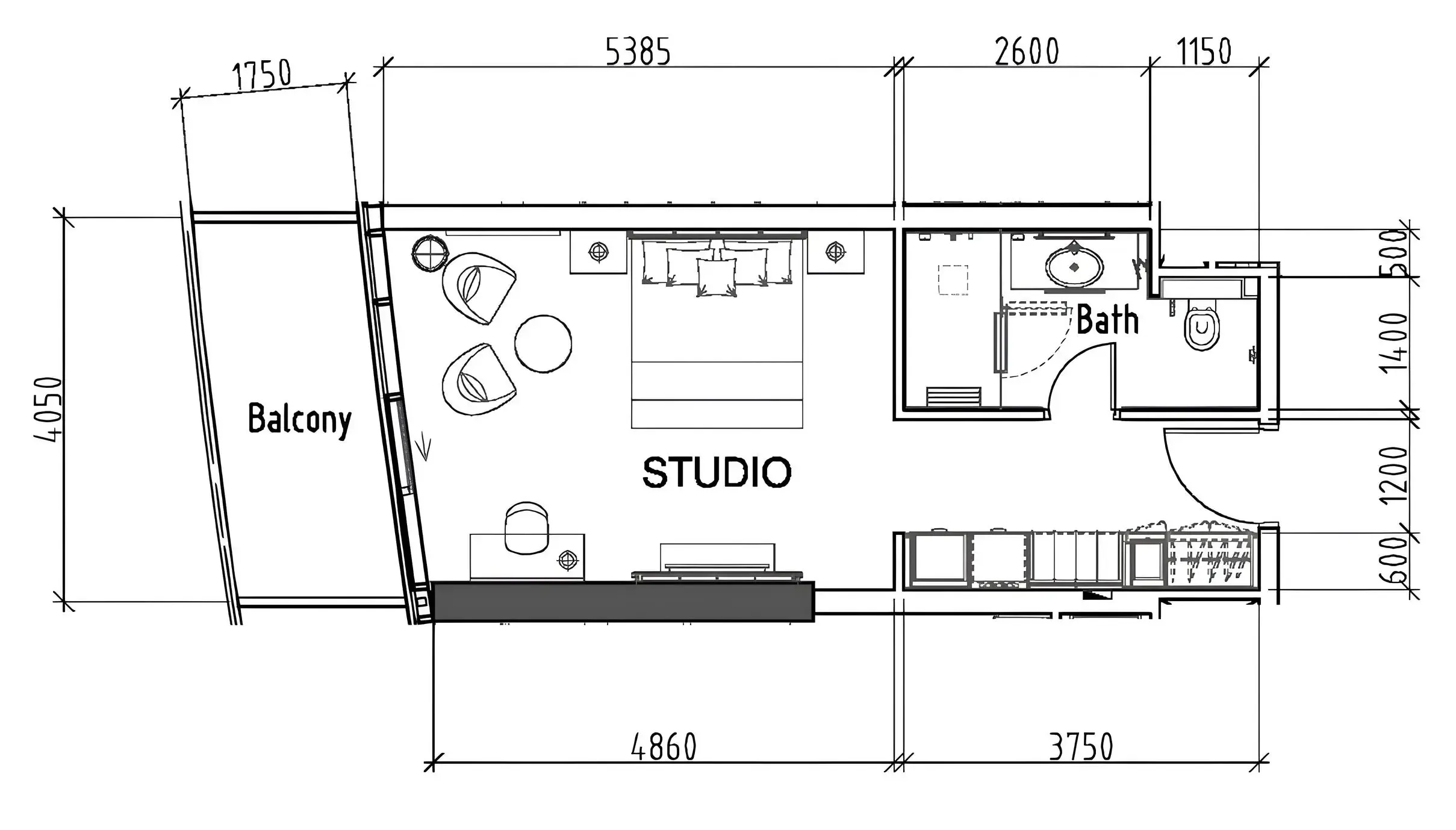 Damac Hills - Artesia Studio floor plan, 478 sqft