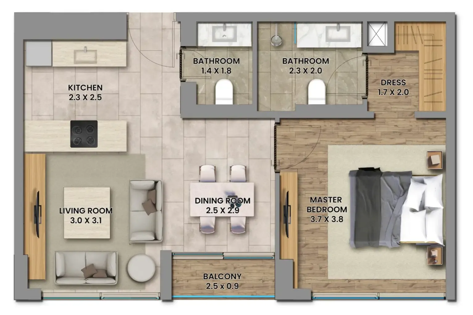 Elemental 78 1 bed floor plan, 629 sqft