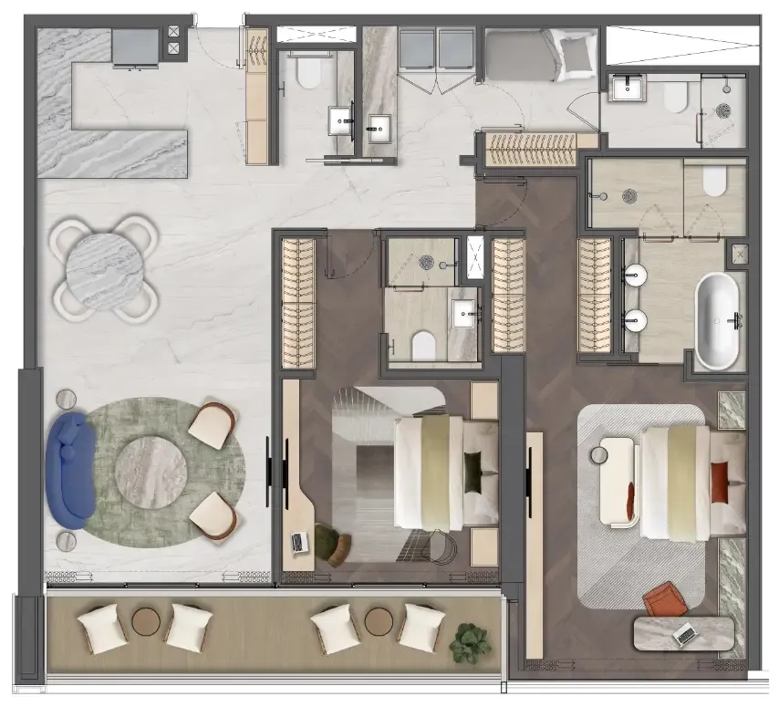 Mas Barsha Residency 2 bed floor plan, 1,551 sqft