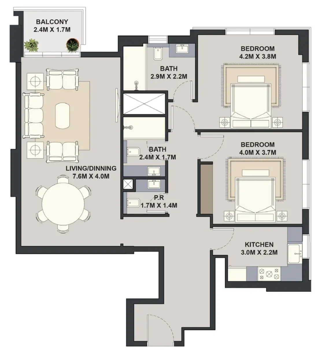 Exotica by Al Marina 2 bed floor plan, 1,221 sqft