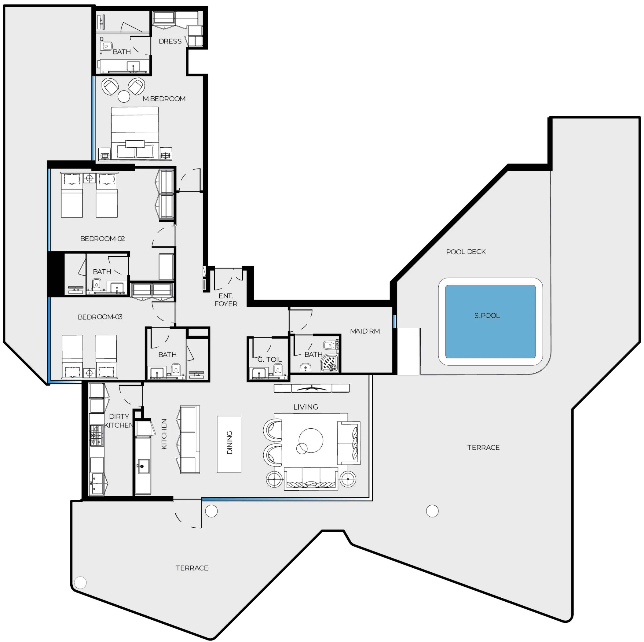 Luxury Canal Residences 3 bed floor plan, 4,430 sqft