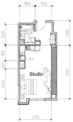 Aykon City Tower Studio floor plan, 407 sqft