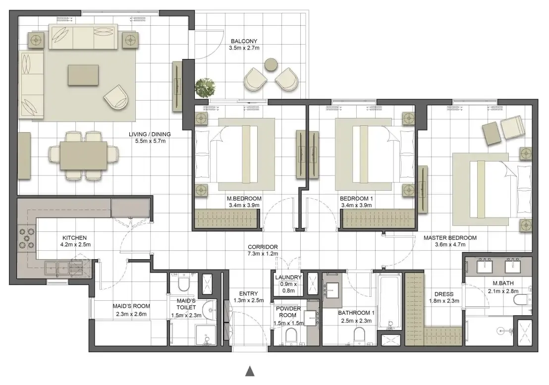 Crystal Residences Tower 2 3 bed floor plan, 1,689 sqft