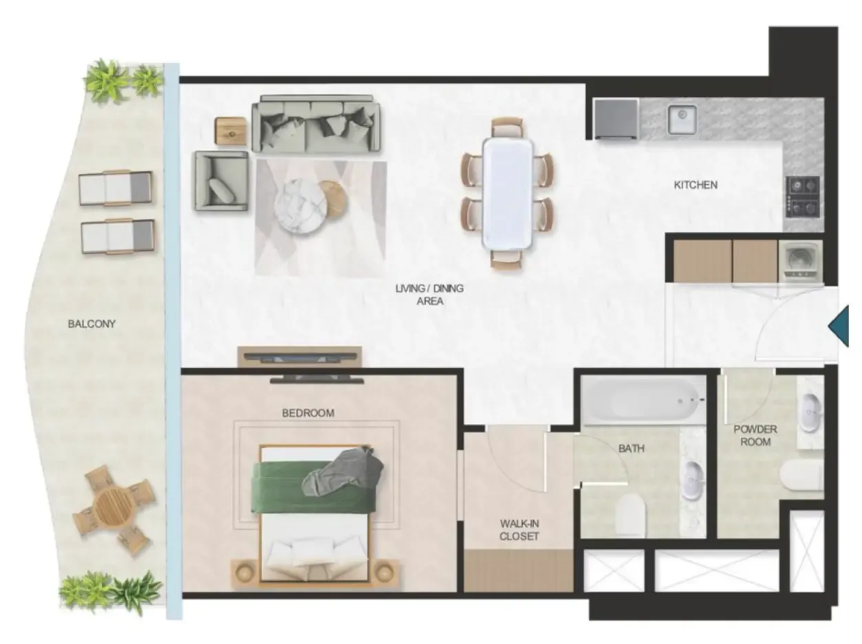 Oystra 1 bed floor plan, 853 sqft