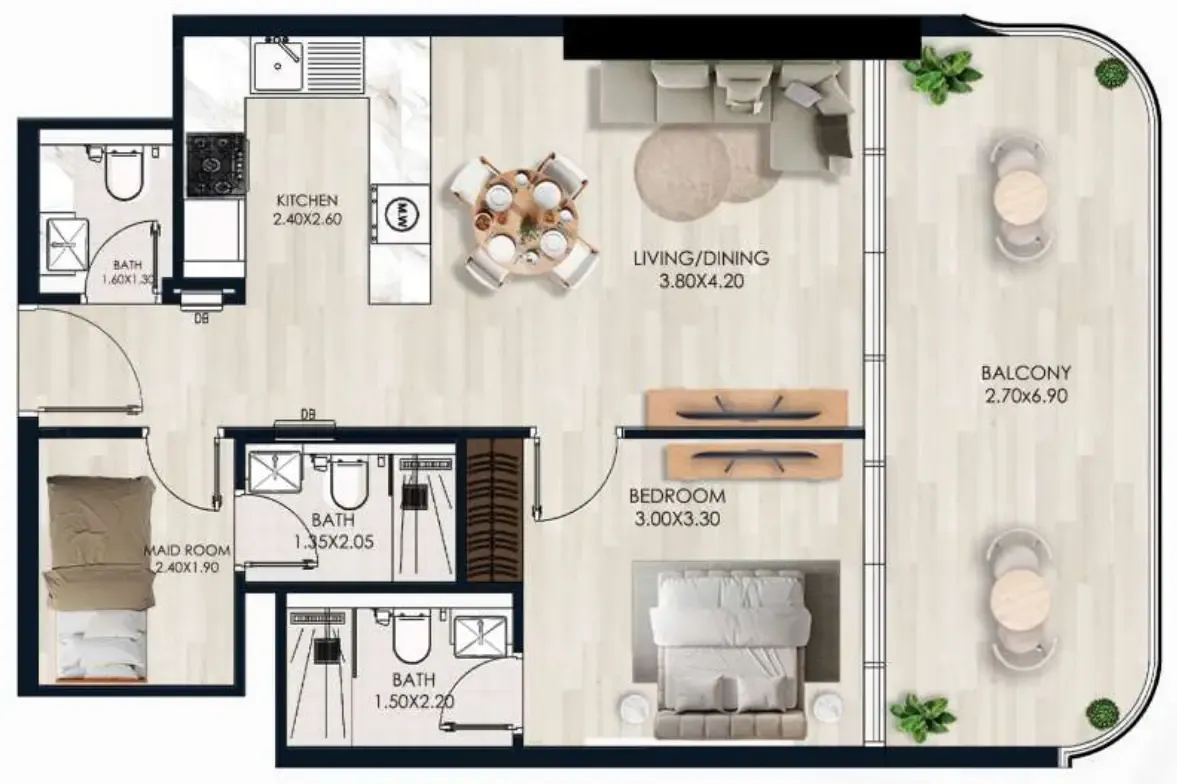 Sera Gardens by Vision 1 bed floor plan, 795 sqft
