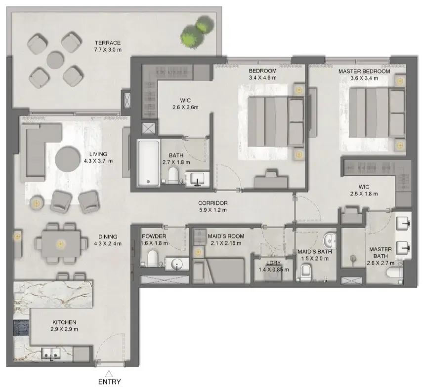Ghaf Woods Distrikt 2 bed floor plan, 1,586 sqft