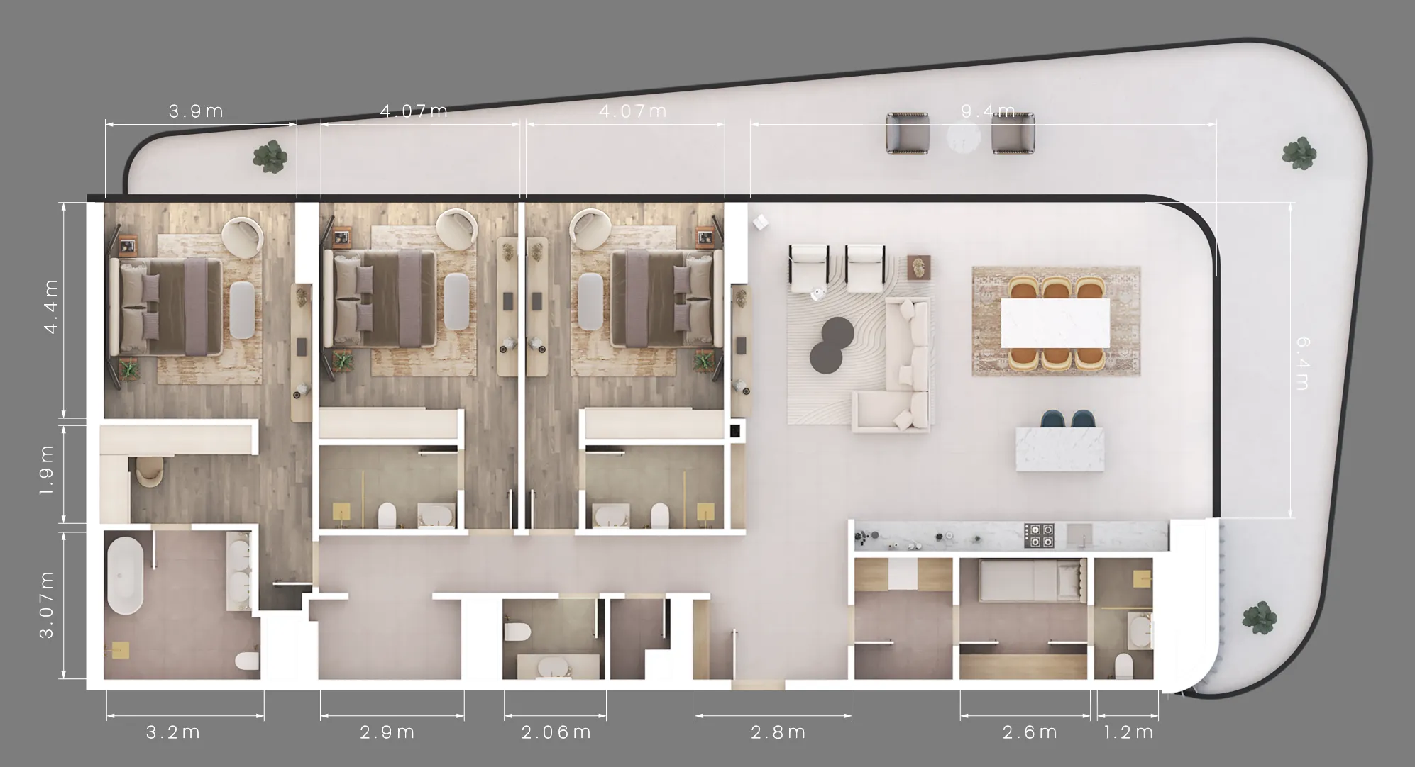 Mamsha Gardens 3 bed floor plan, 3,207 sqft