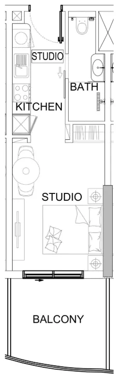 Valencia Studio floor plan, 403 sqft
