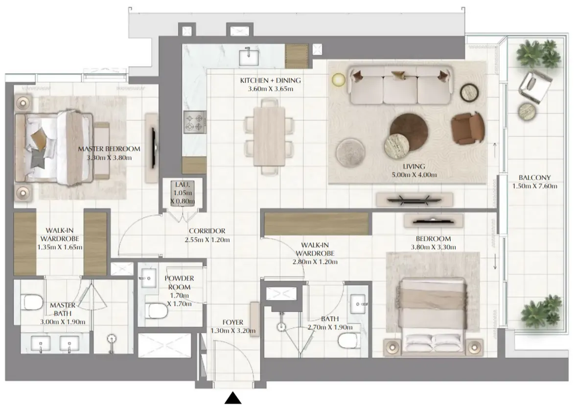 Valia 2 bed floor plan, 1,255 sqft
