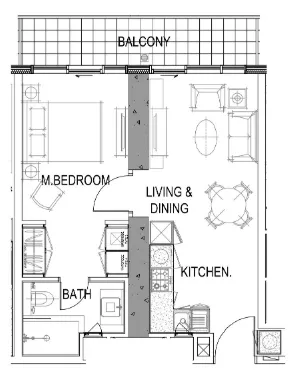 Aykon City Tower 1 bed floor plan, 561 sqft