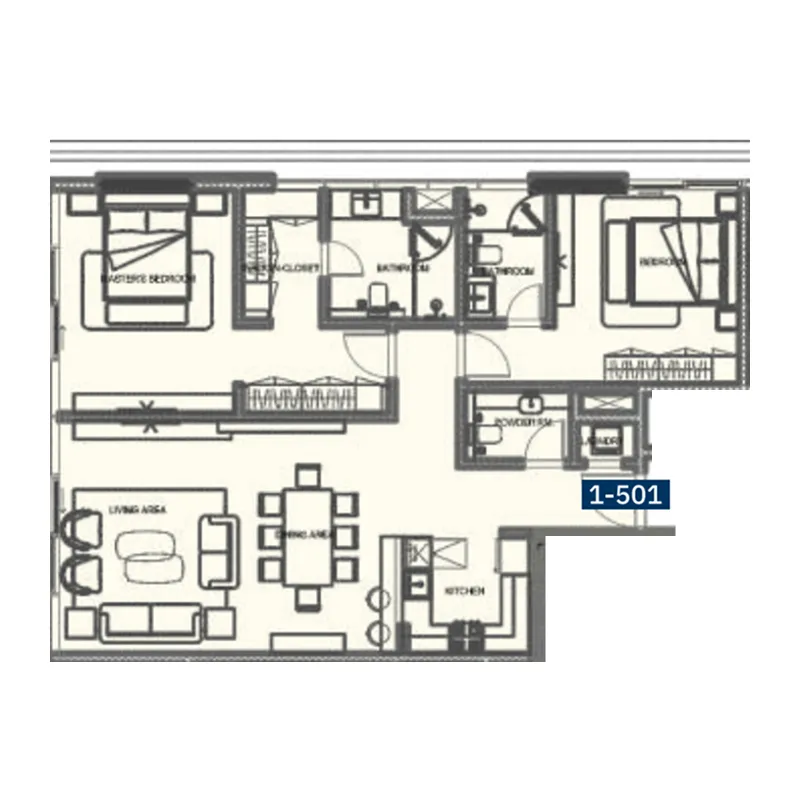 The Blue Beach Residence 2 bed floor plan, 1,731 sqft