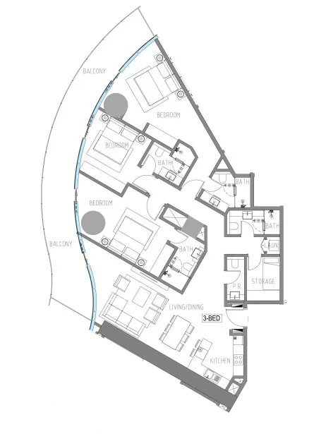 Damac Casa 3 bed floor plan, 2,062 sqft