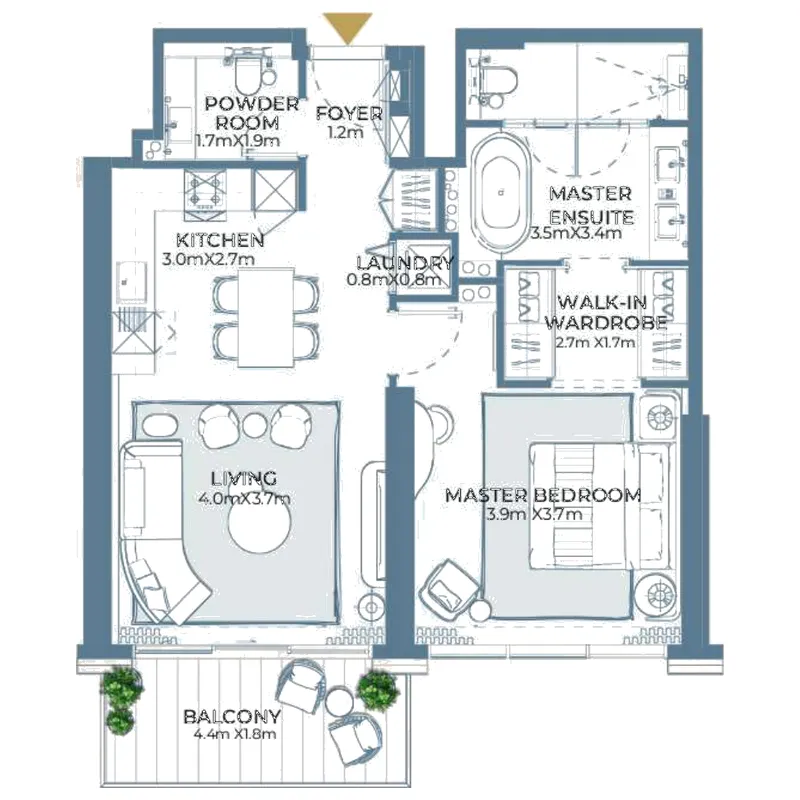 Fairmont Residences Al Marjan Island 1 bed floor plan, 857 sqft