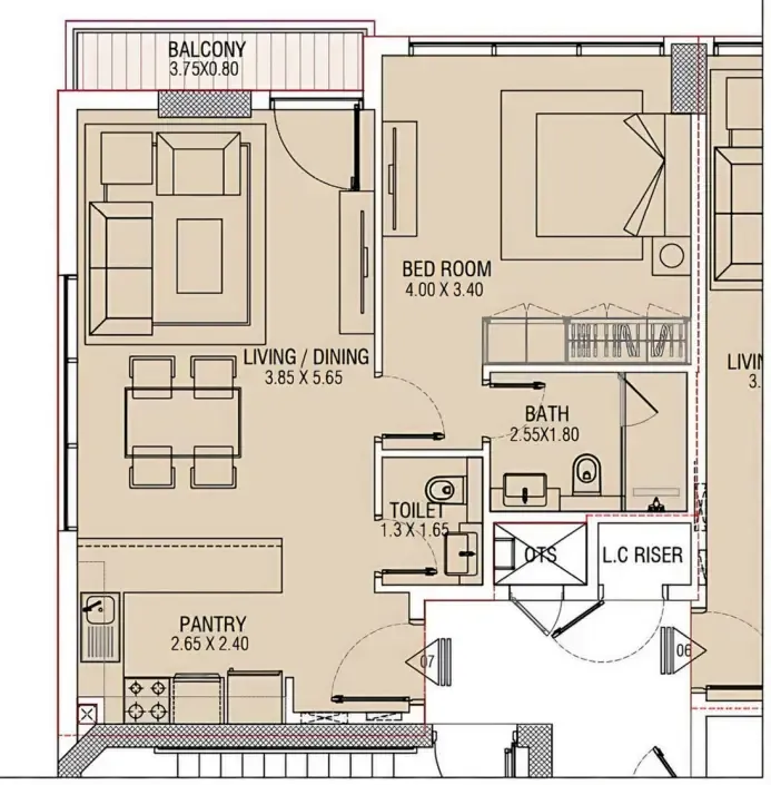 Brand Centro 1 bed floor plan, 686 sqft