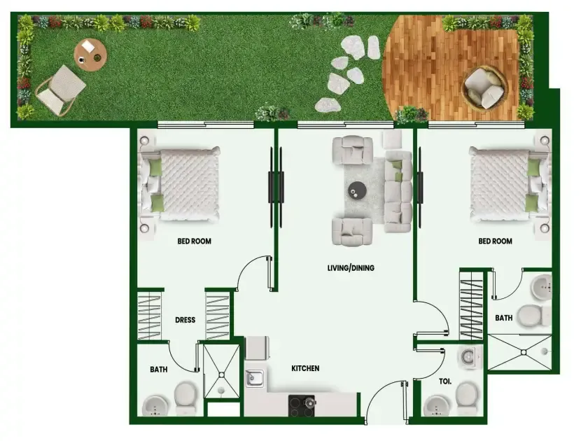 Vincitore Wellness Estate 2 bed floor plan, 1,057 – 1,208 sqft