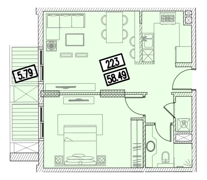Izzzi.LifeMINT 1 bed floor plan, 692 sqft