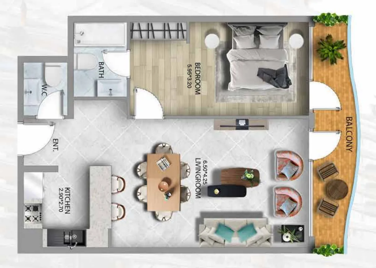 311 Boulevard 1 bed floor plan, 824 sqft