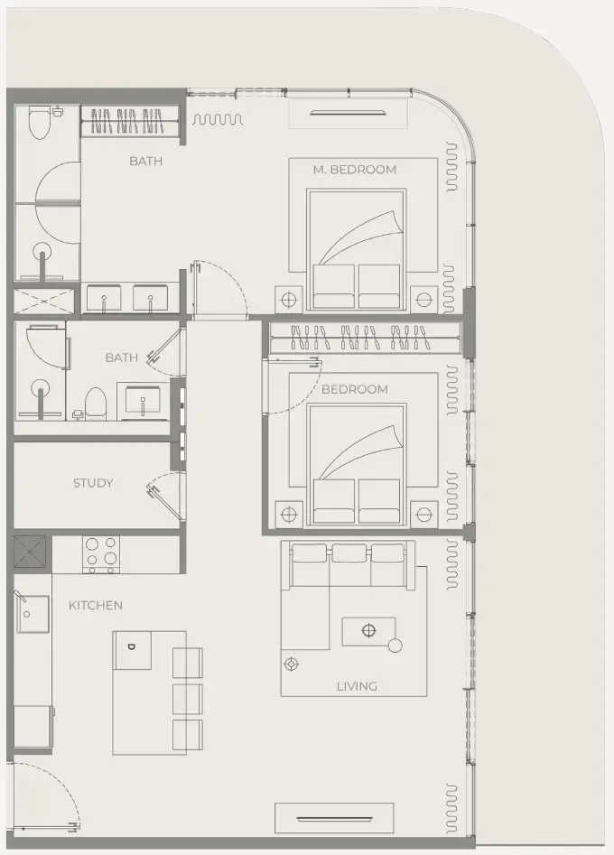 Bond Enclave 2 bed floor plan, 1,291 sqft
