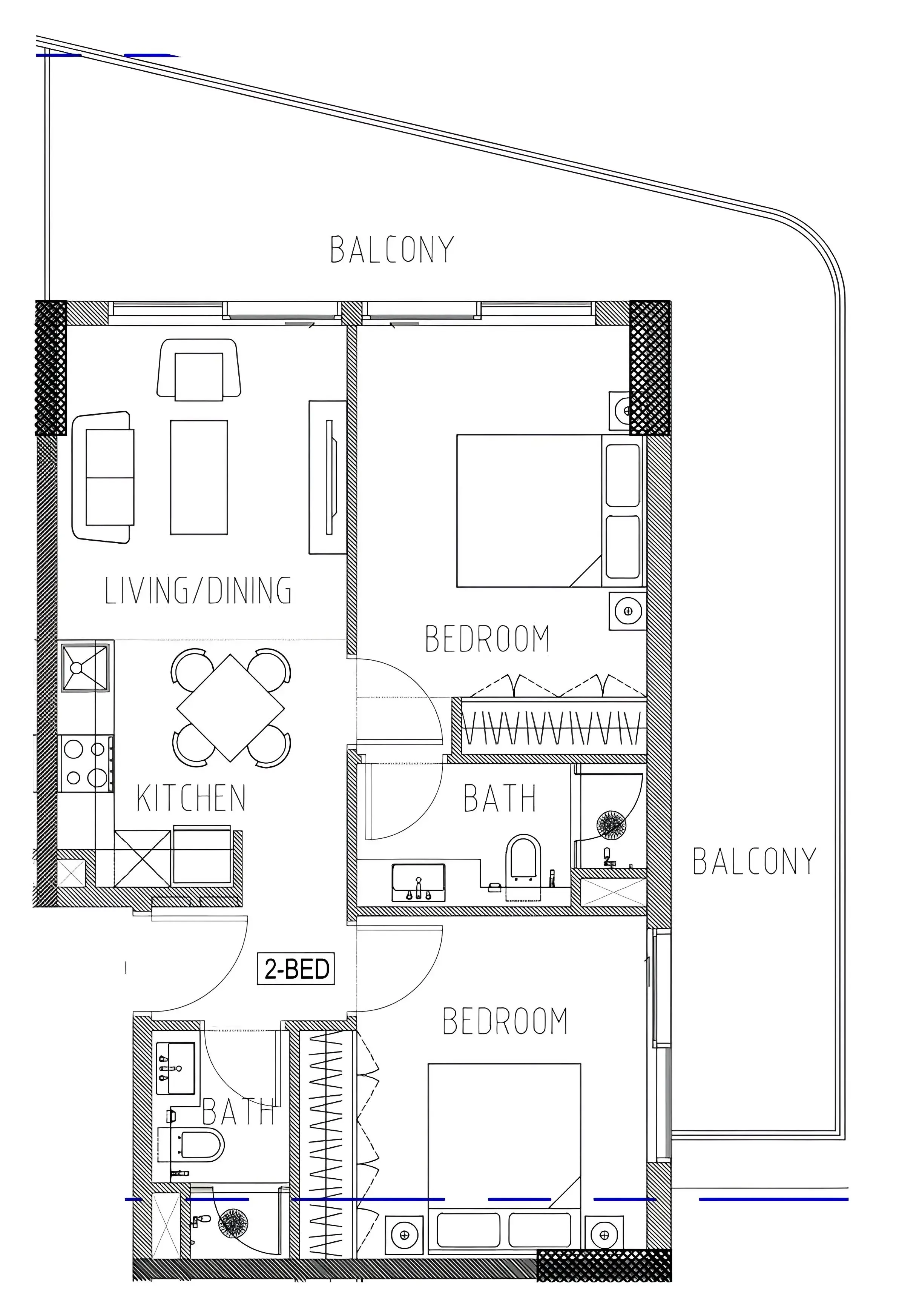 Elo 2 and 3 Damac 2 bed floor plan, 983 sqft