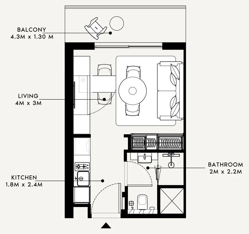 Azizi Milan Studio floor plan, 338 sqft