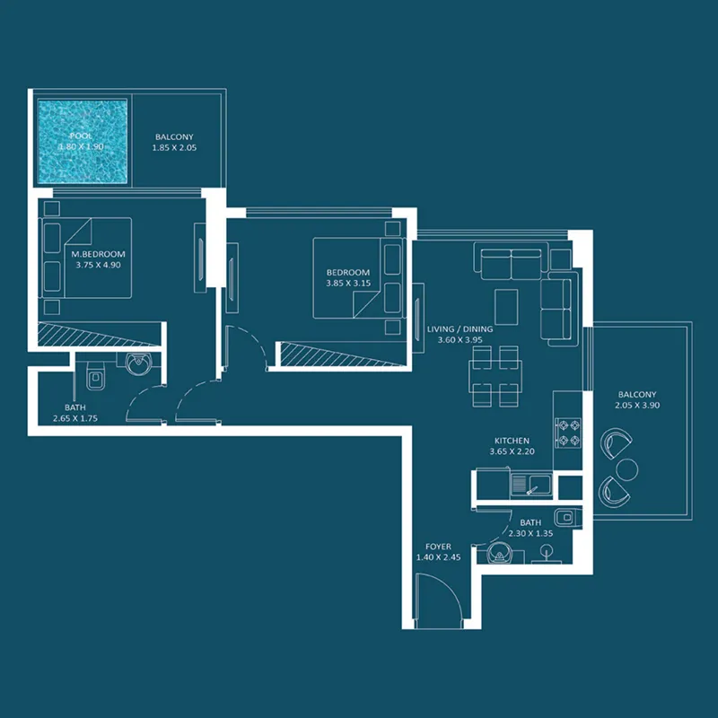 Oasiz 2 2 bed floor plan, 824 sqft