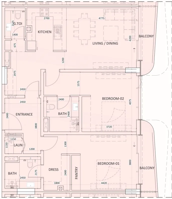 Luzora Residence 2 bed floor plan, 1,342 sqft