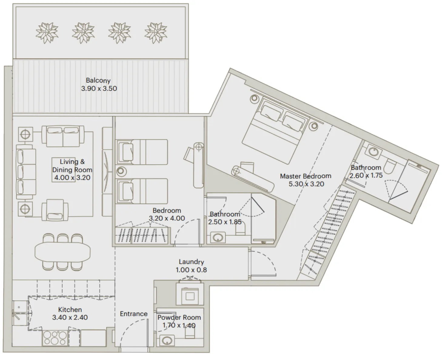 Eleve 2 bed floor plan, 1,304 sqft