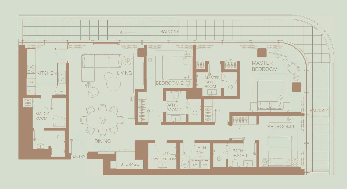 Eden House The Park 3 bed floor plan, 2,344 sqft