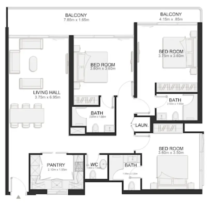 Ashley Hills 3 bed floor plan, 1,455 sqft