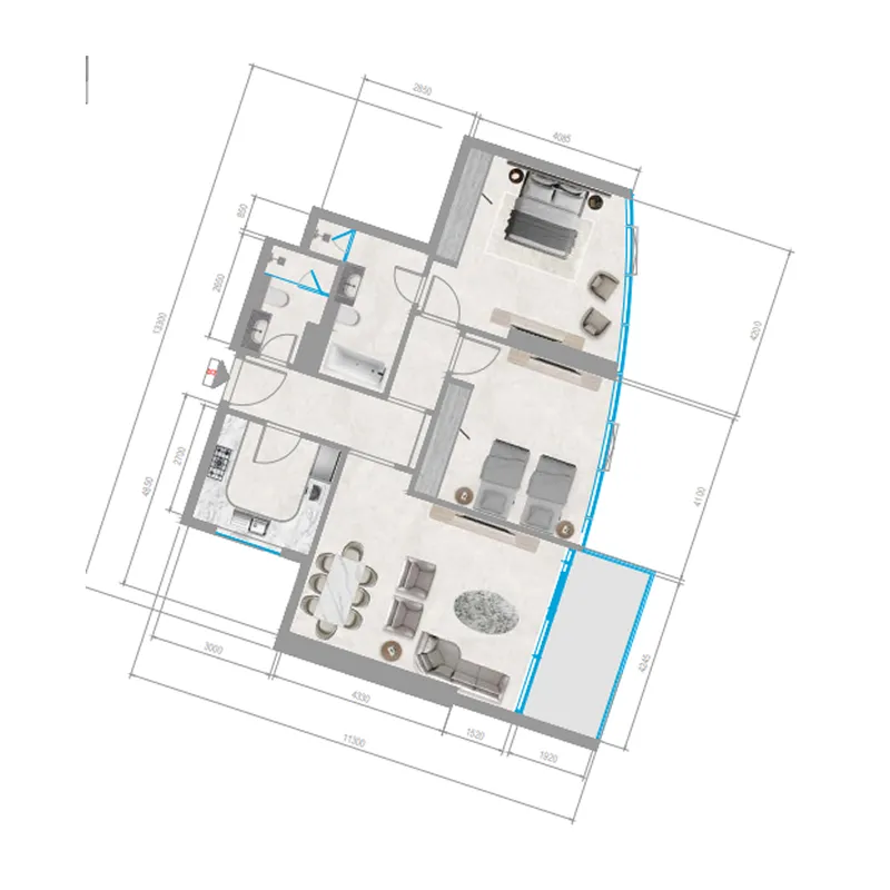 Orchid Towers Phase 1 2 bed floor plan, 1,154 sqft