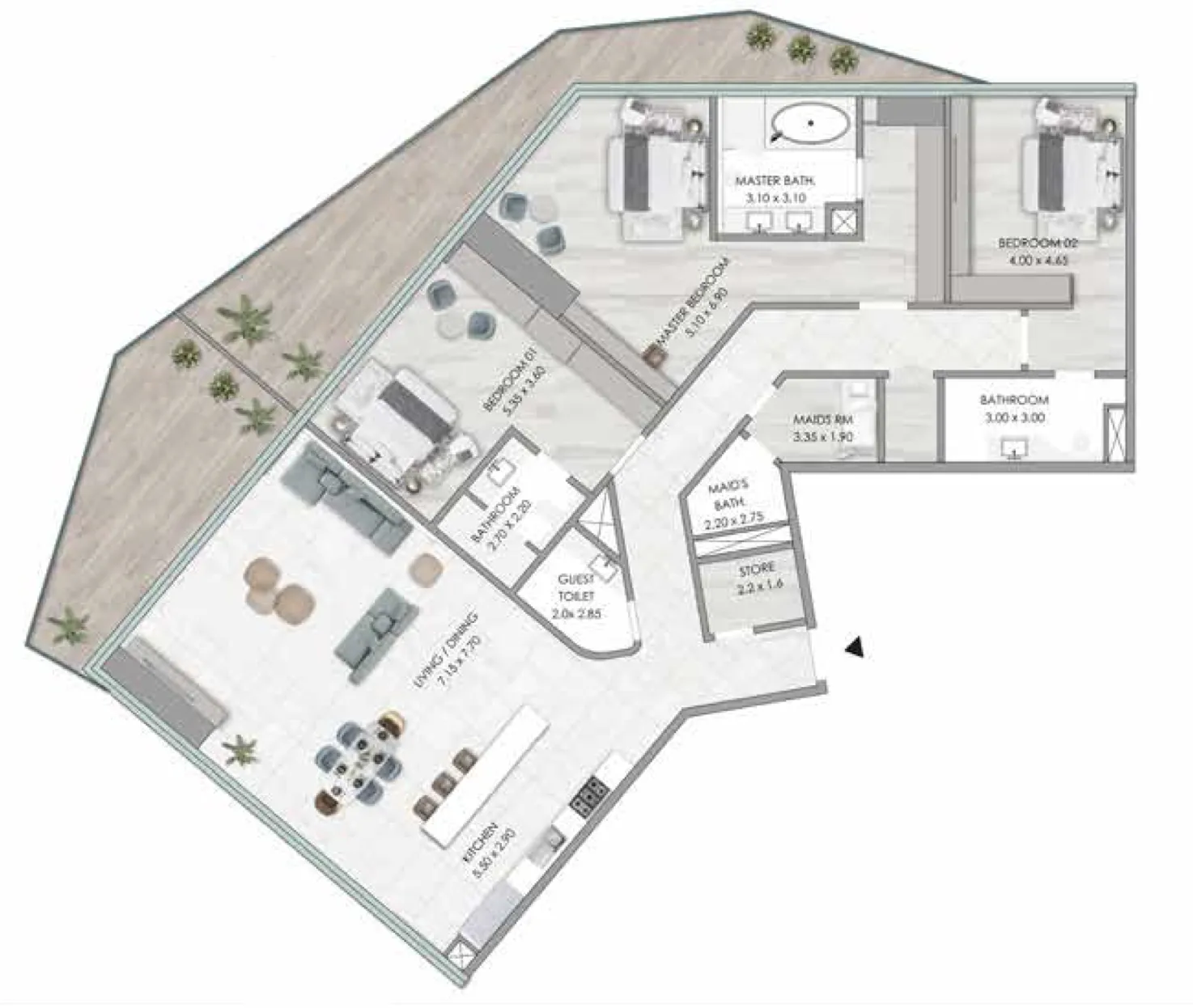 Habtoor Grand Residences 3 bed floor plan, 3,358 sqft