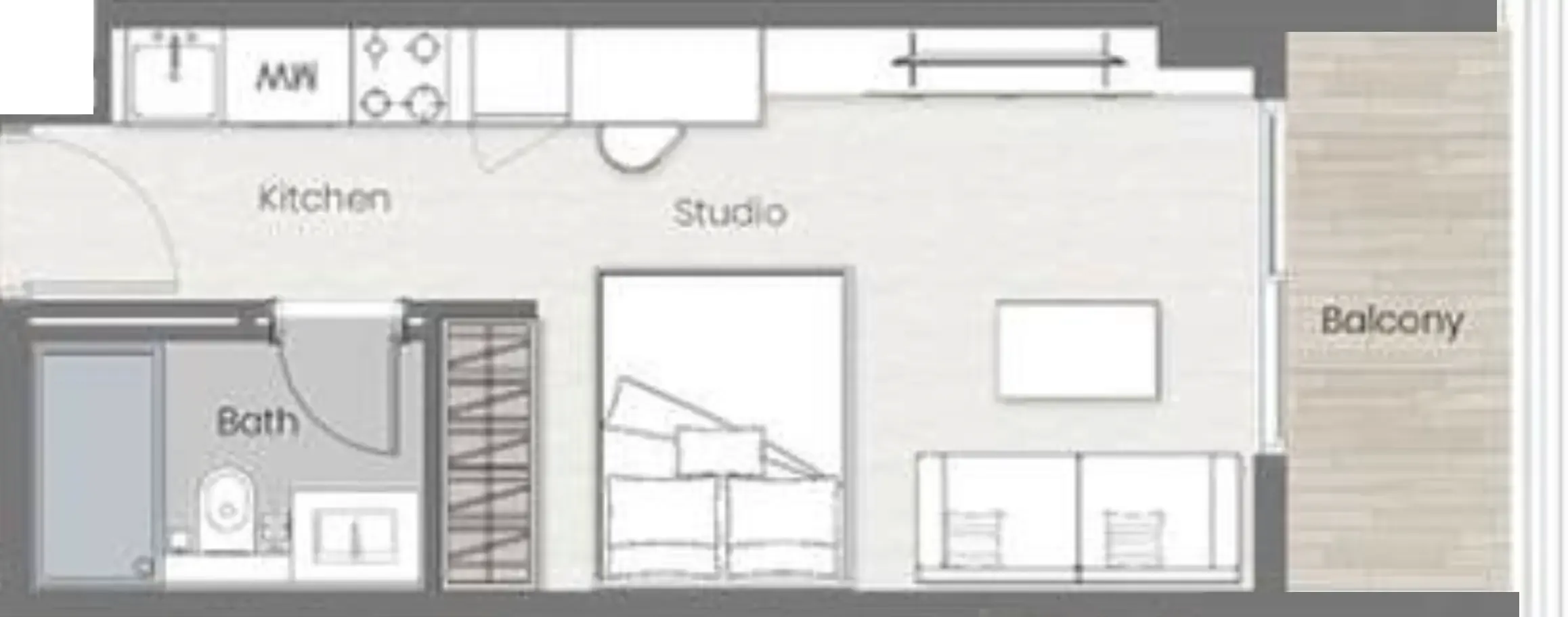 Beverly Park Studio floor plan, 364 sqft