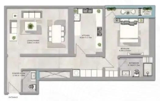 Amwaj Tower 1 bed floor plan, 1,394 sqft