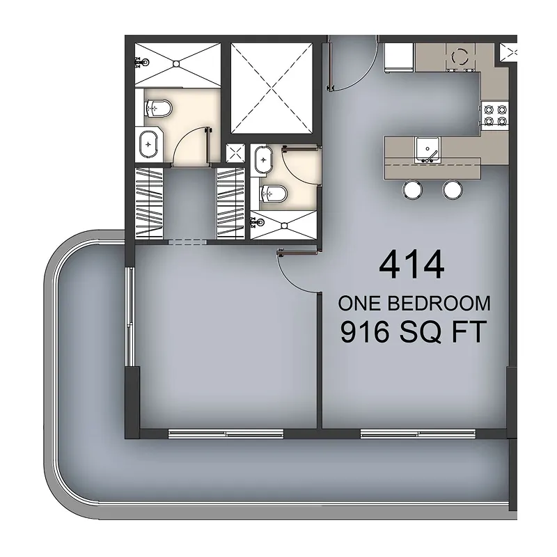 Aizel Tower 1 bed floor plan, 916 sqft