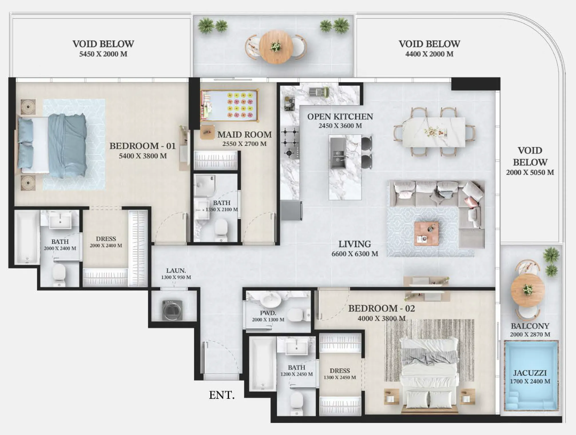 Wellington Ocean 2 bed floor plan, 1,669 sqft